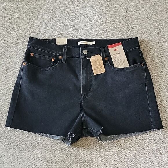 Levi's Black High Rise Hypersoft Cut Off Jean Shorts - Size 14/32 - Picture 1 of 12